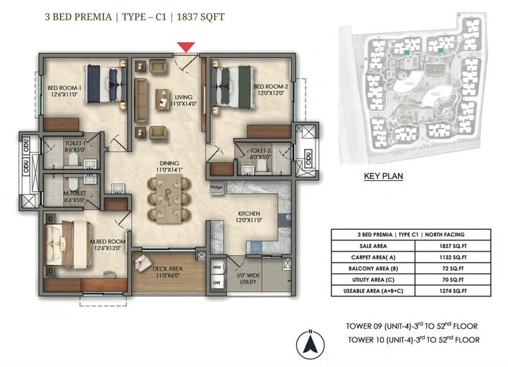3 BHK Premia C1 floor plan