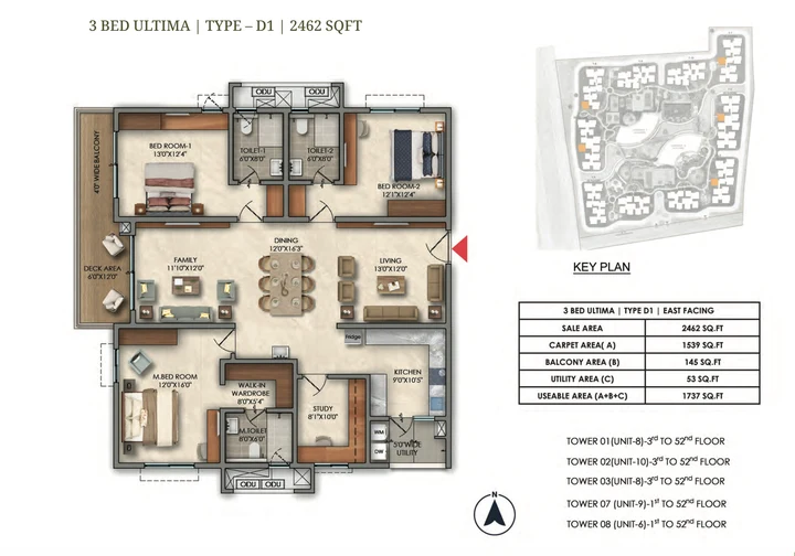 3 BHK Ultima D1 floor plan
